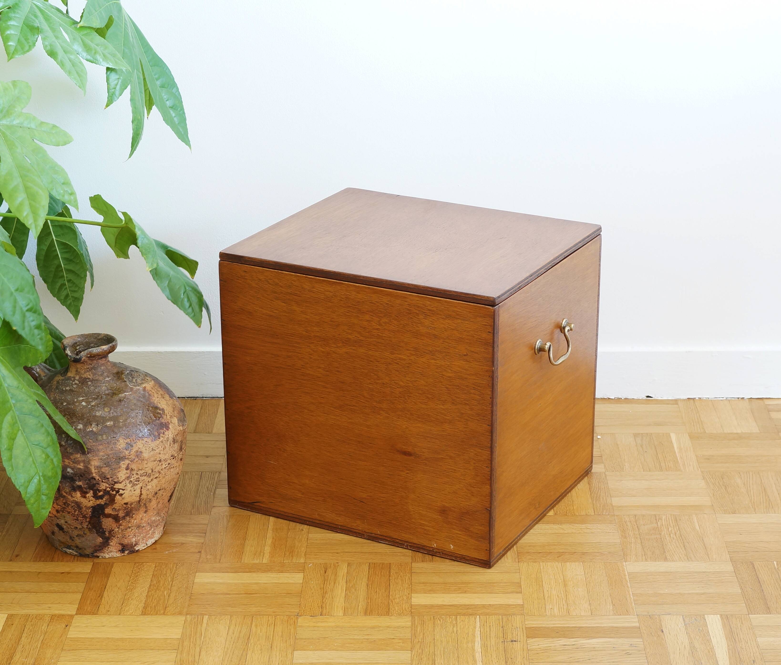 Large wooden box with brass handles