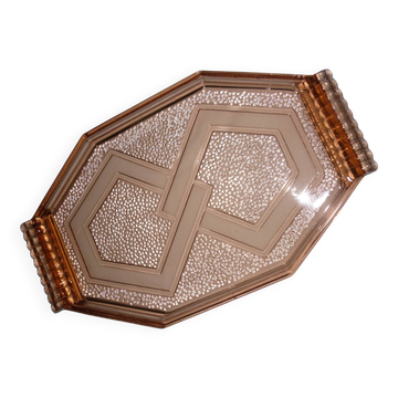 Plat transparent en verre rose art-déco