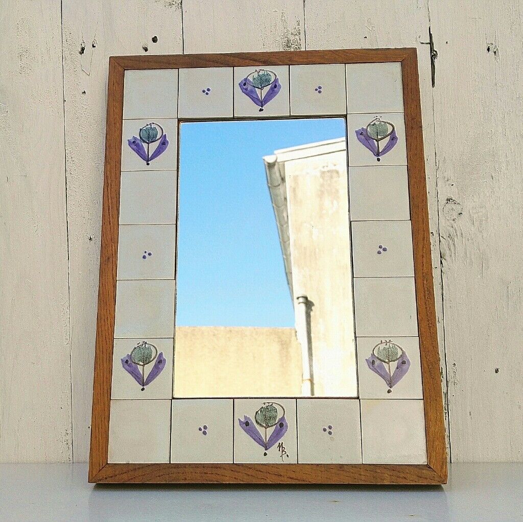 Ceramic mirror and wood by Michel Boillot