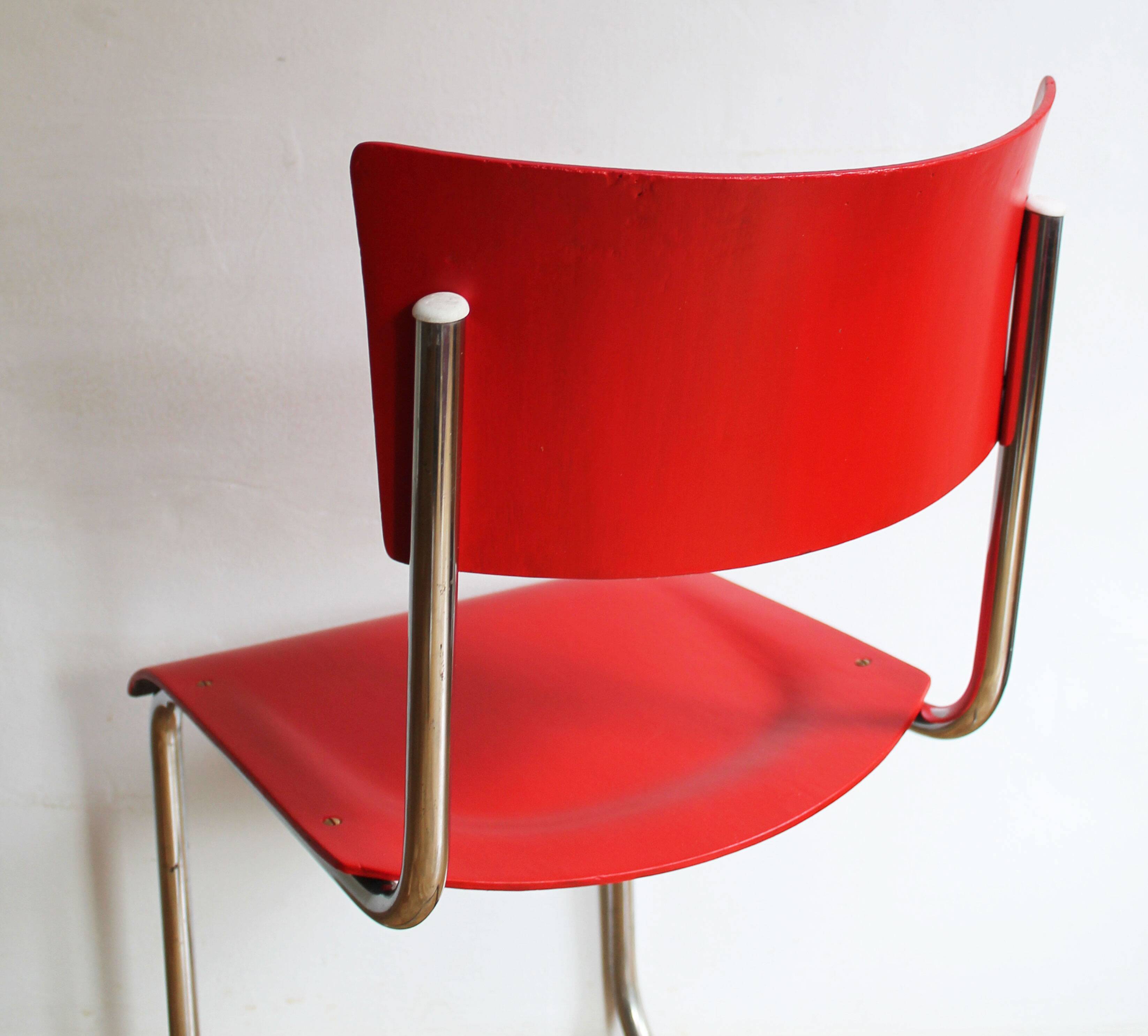 Bright Red 1950's Modernist cantilevered Chair