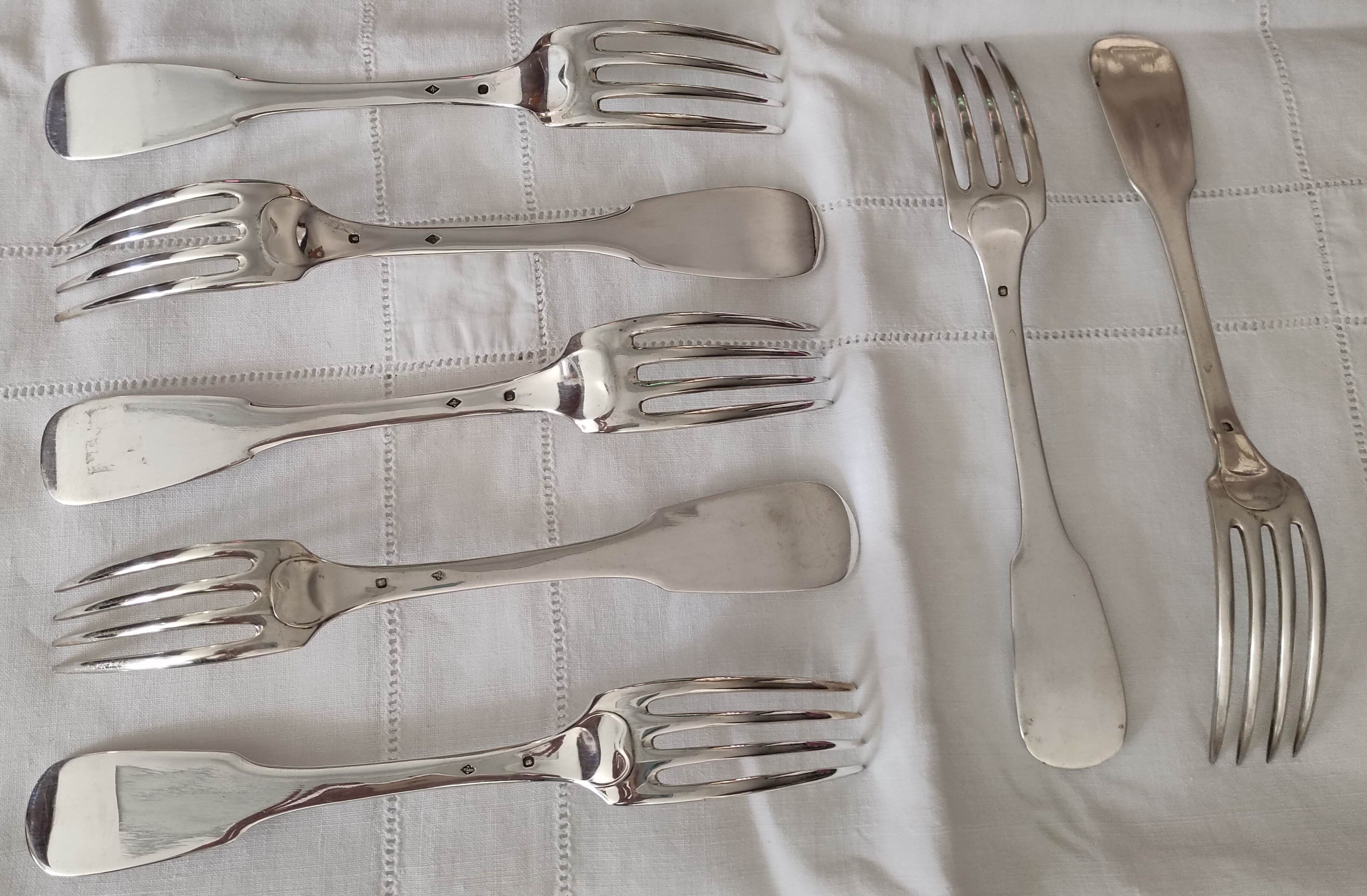 Set of 7 sterling silver table forks
