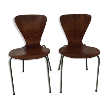 Pair of 3107 chairs - wood & metal