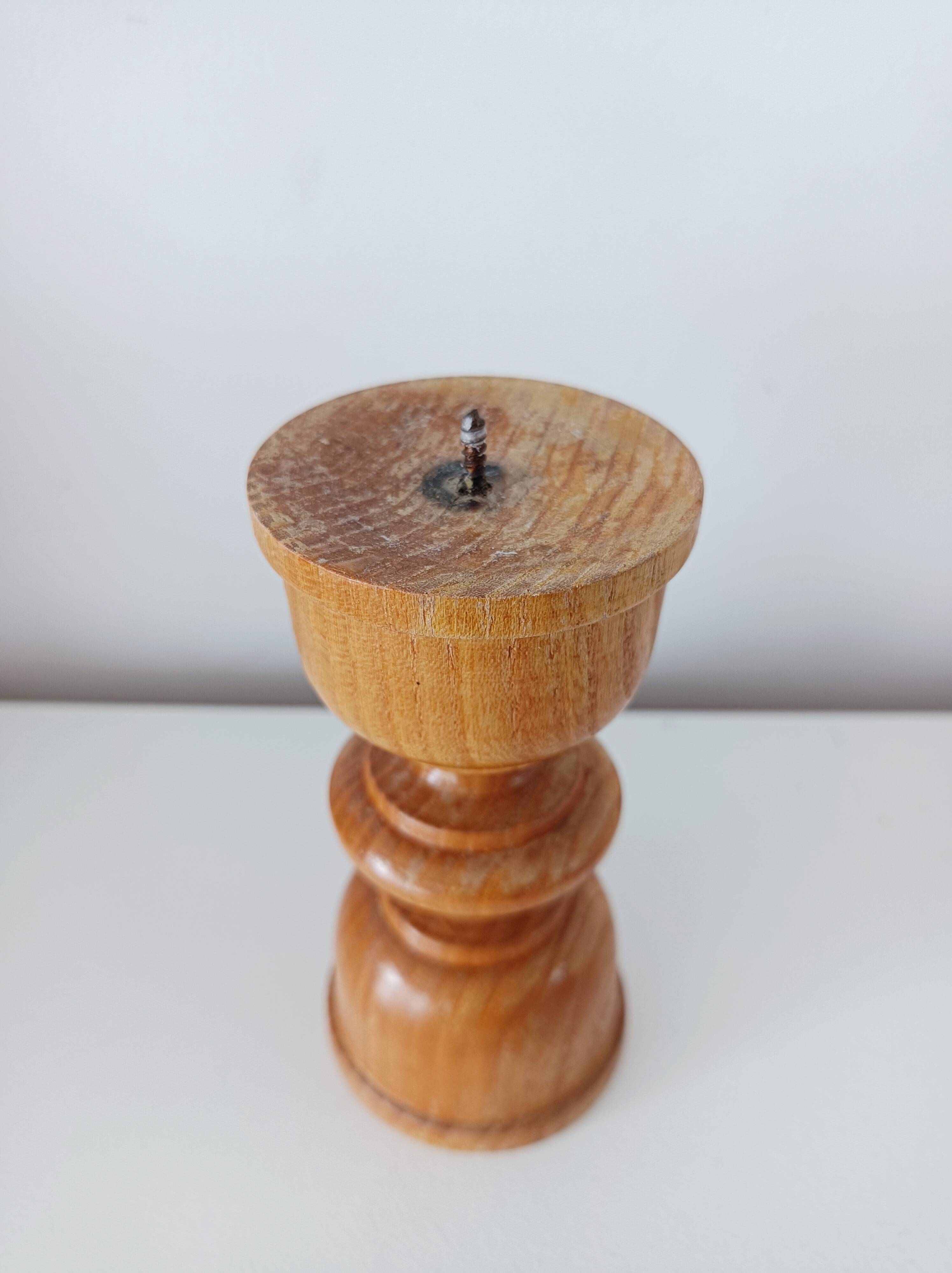 Set of 4 Scandinavian turned wooden candle holders