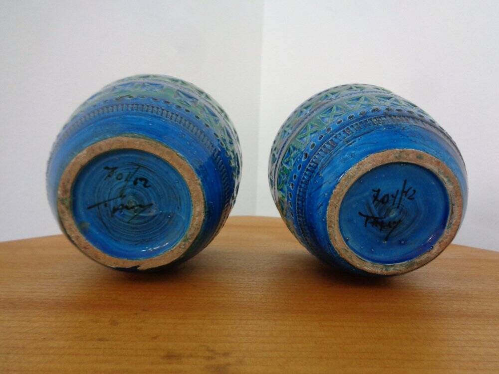 Italian Rimini Blue Ceramic Cachepots by Aldo Londi for Bitossi, 1960s, Set of 2