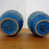 Italian Rimini Blue Ceramic Cachepots by Aldo Londi for Bitossi, 1960s, Set of 2
