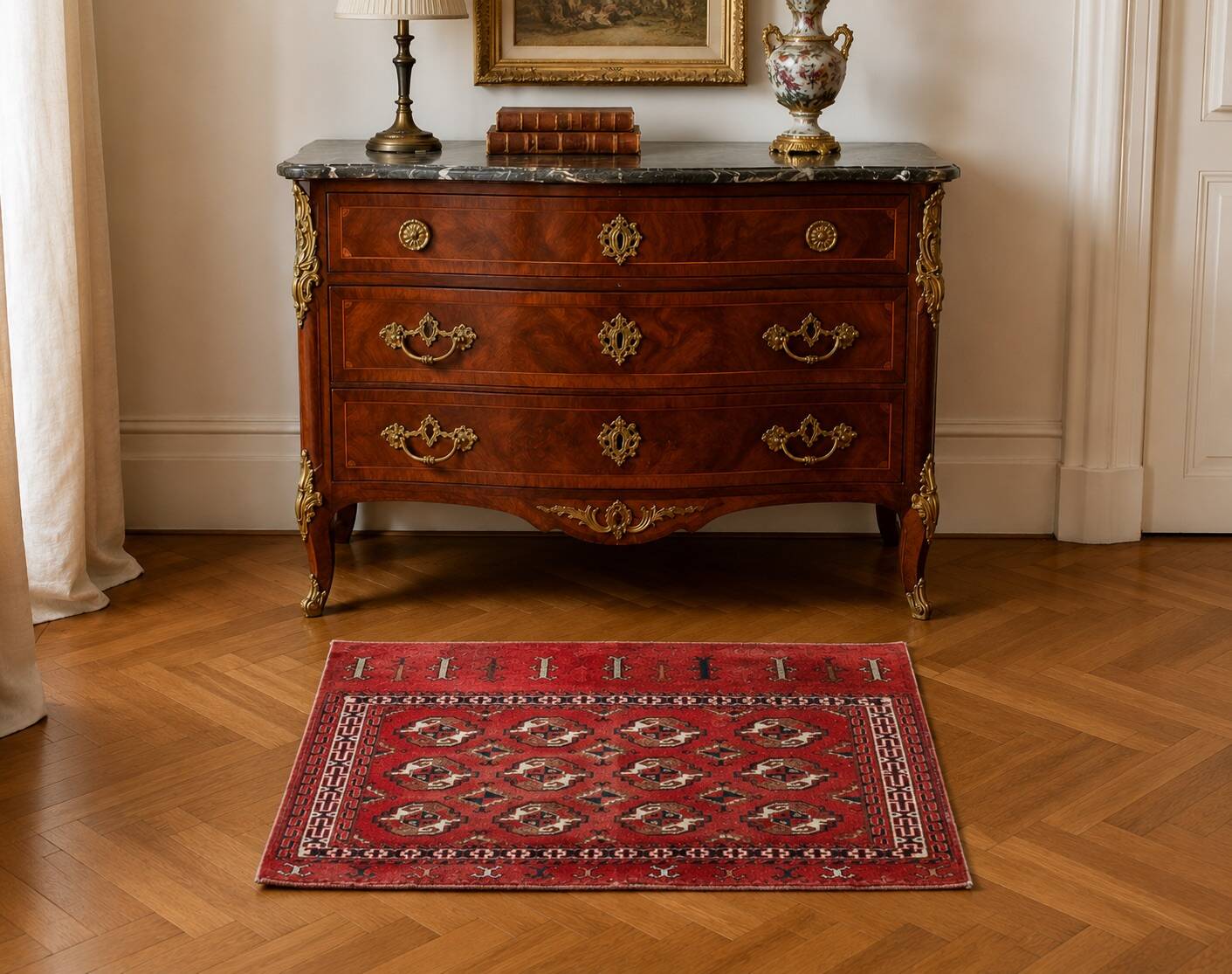 "Antique Boukhara carpet, Turkmen, saddle from the 19th century 'Sardje Gallery'"