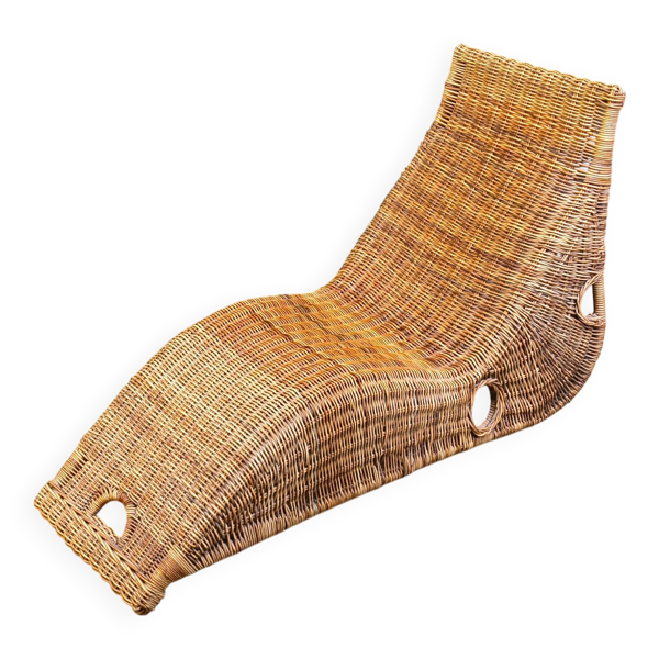 Chaise longue en osier, années 1970