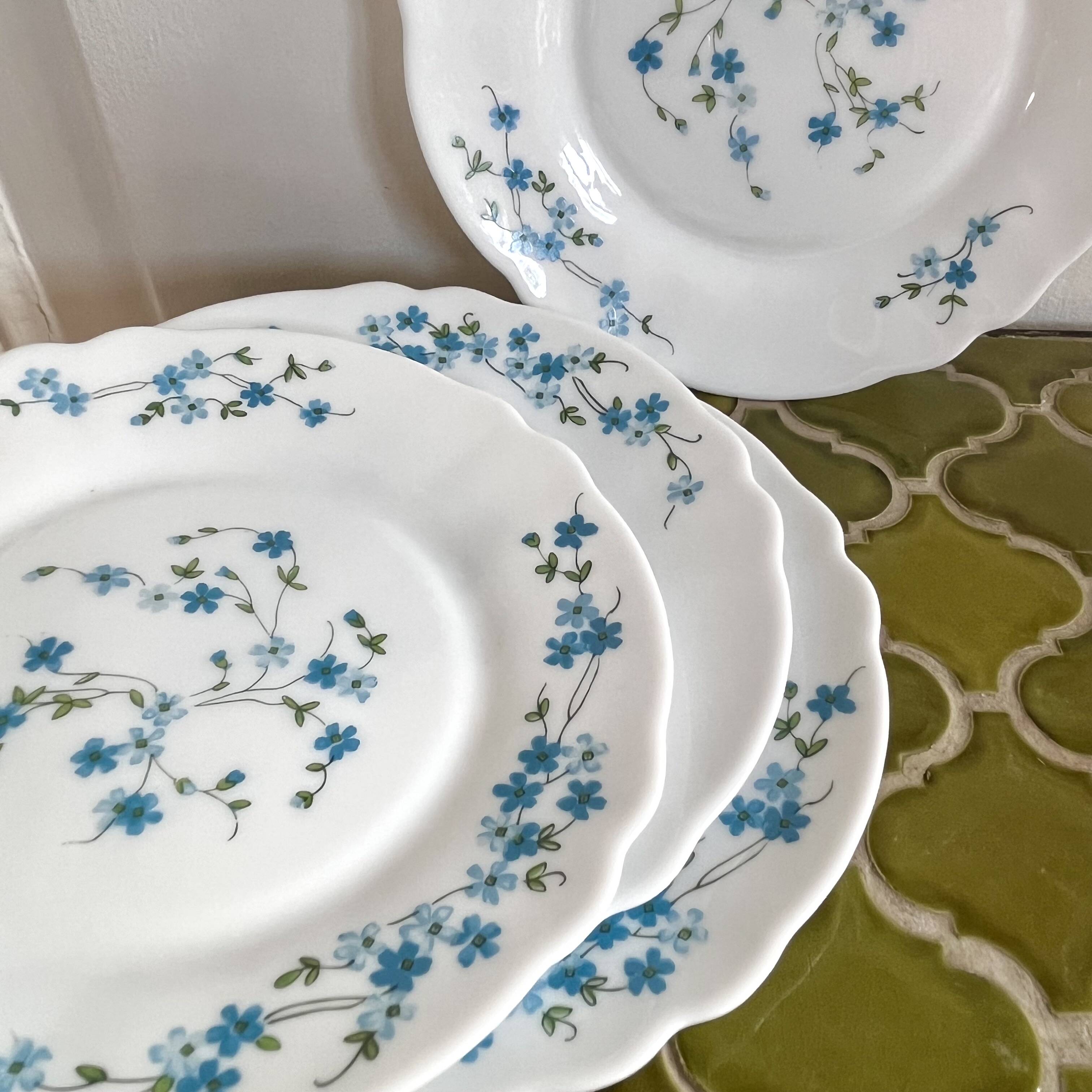 Assiettes à dessert fleurs myosotis Arcopal