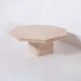 Table basse vintage octogonale en travertin 1970