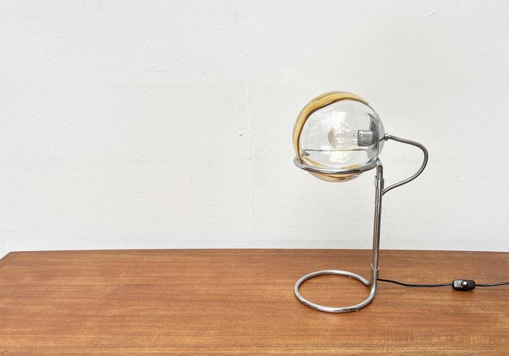 German table lamp from the mid-century space age, glass and chrome, 1960s.