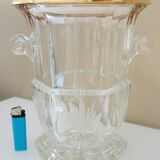Champagne bucket in cut, engraved, thick crystal, signed "cristal de Lorraine"
