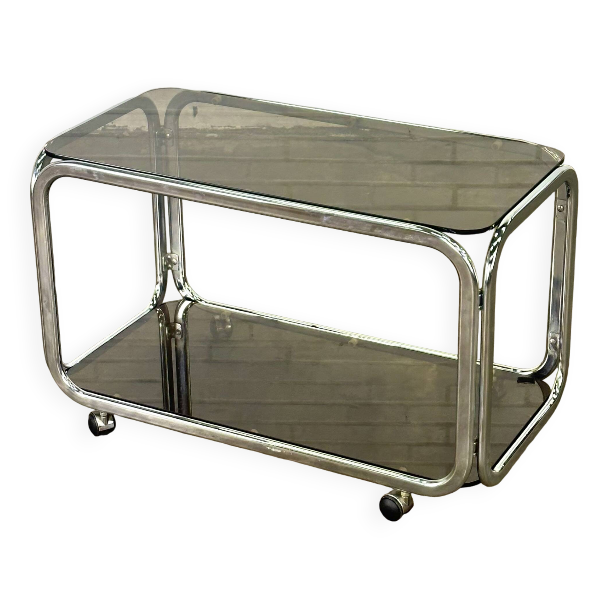 Table basse Space Age avec chrome et verre fumé