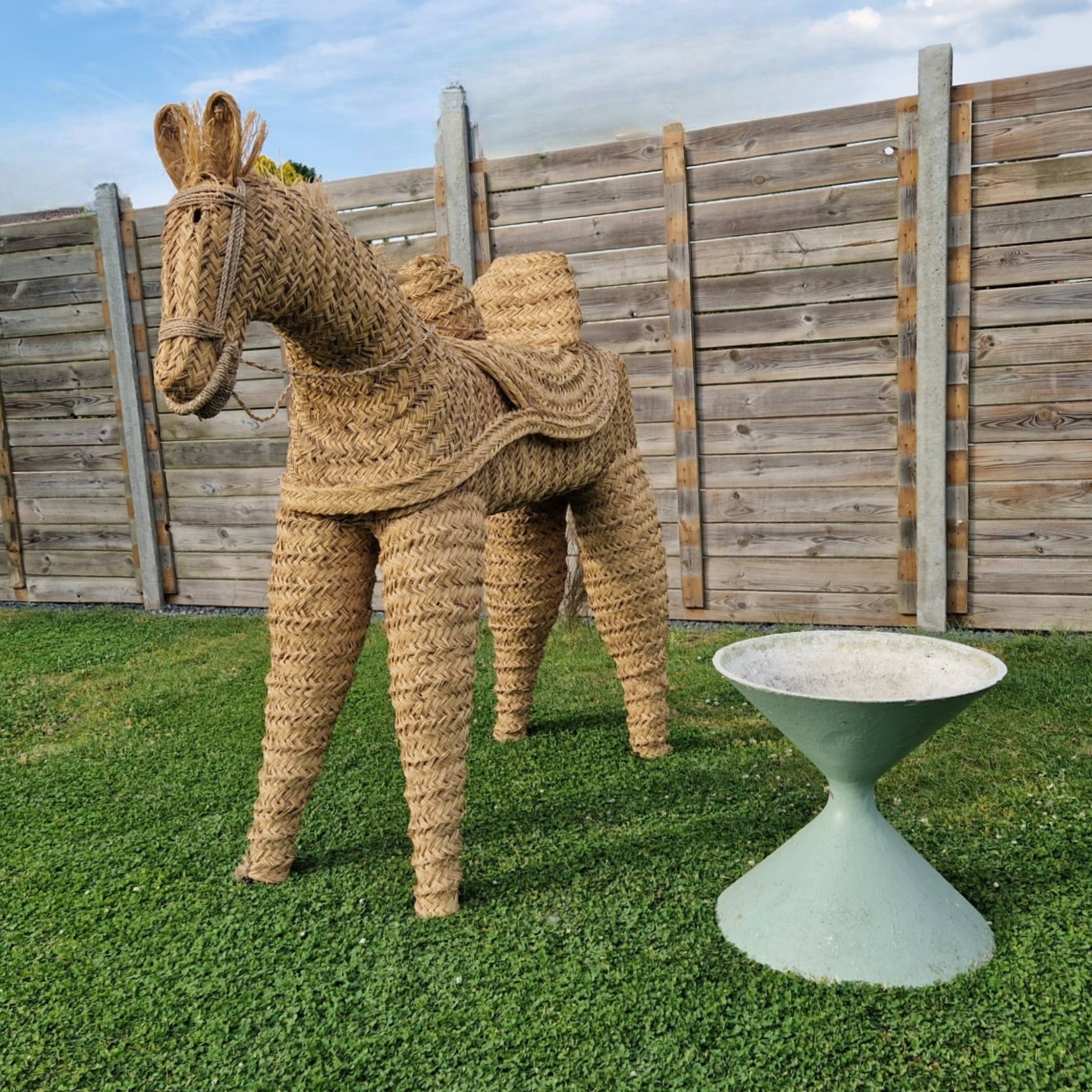 Hand crafted straw donkey, Marocco 1970s