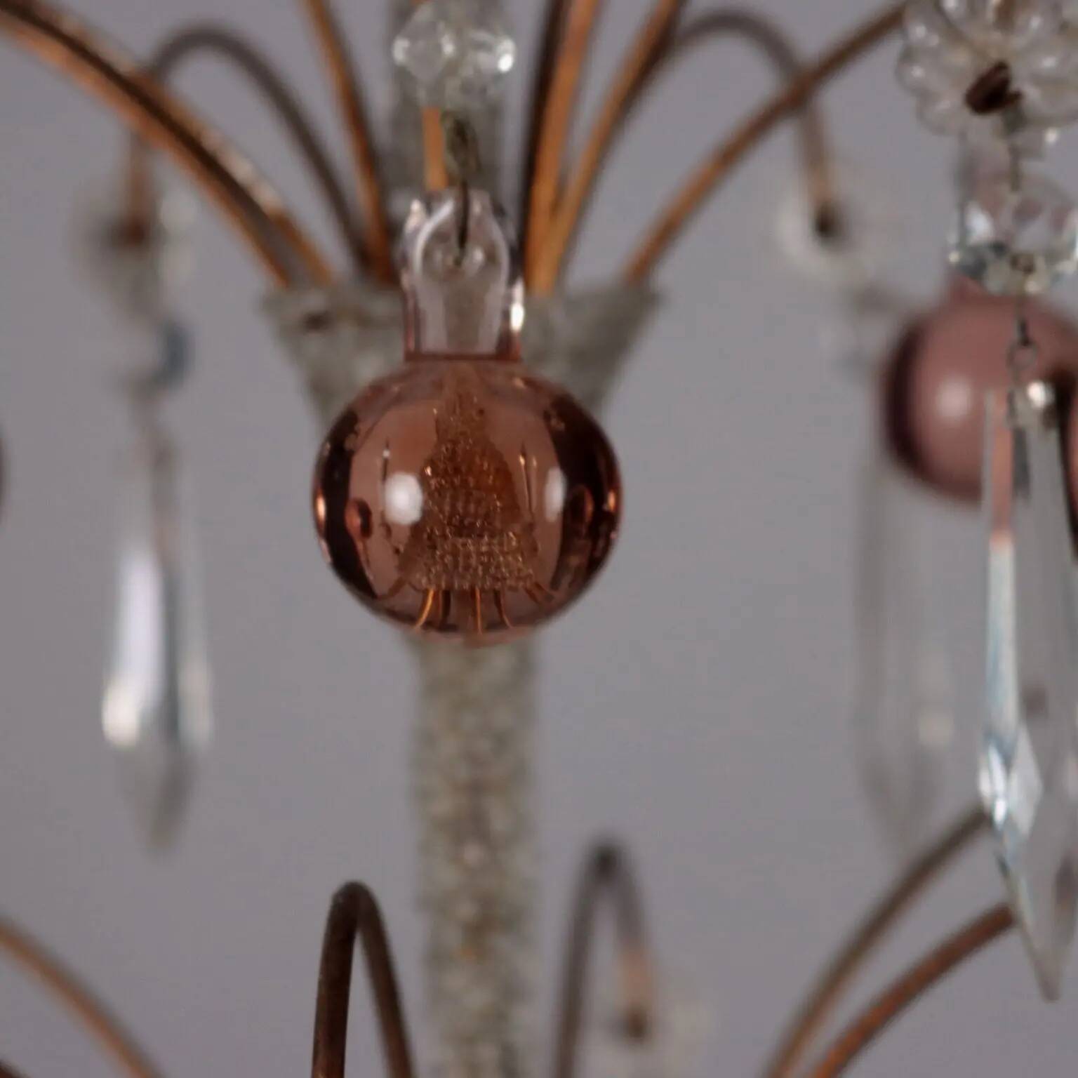 Lustre ancien 6 lumières en métal et verre, Italie, XXe siècle