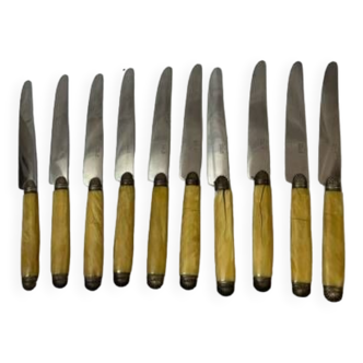 11 bakelite and silver knives early 20th