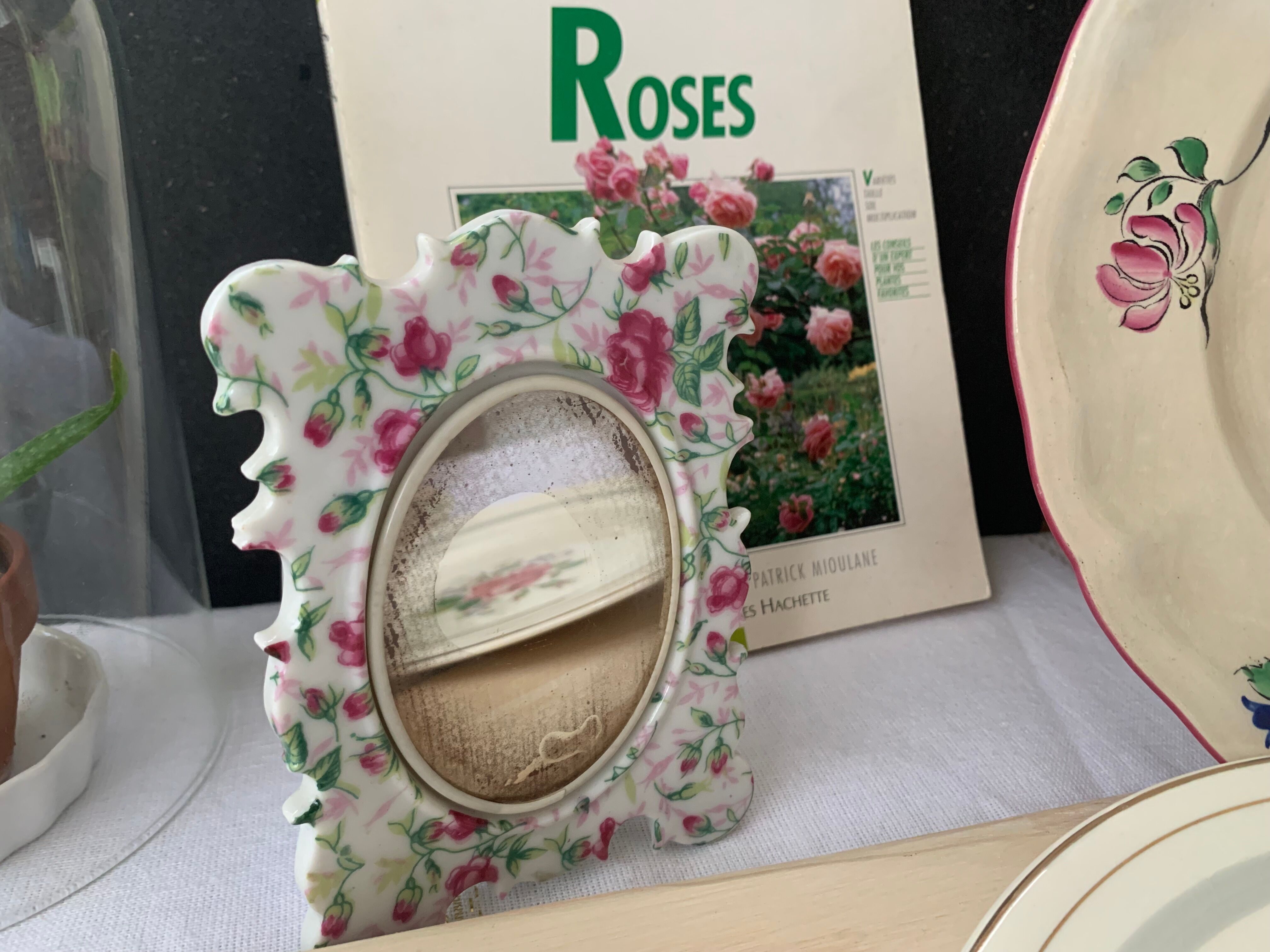 Antique porcelain mirror pink pattern