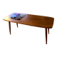 Wooden coffee table - compass legs & ceramic tiles from the 70s