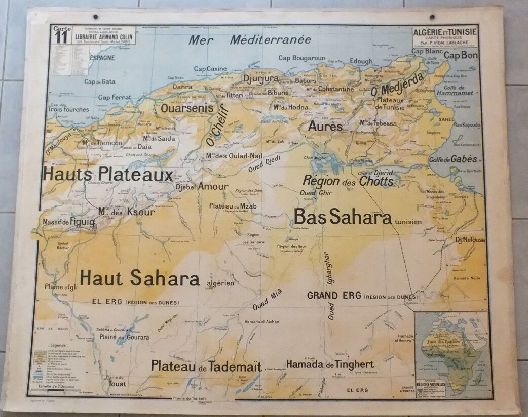 Vintage Vidal Lablache Algeria Tunisia No. 11 school map