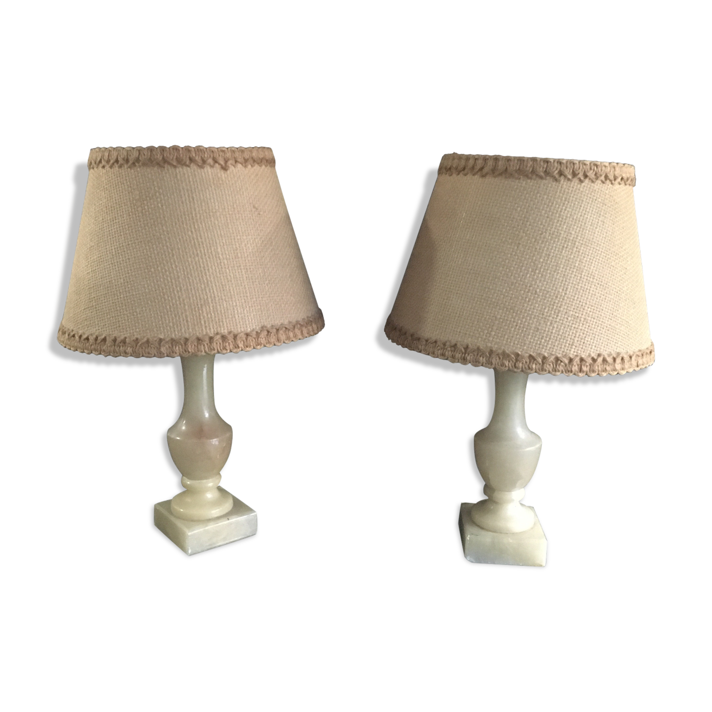 Pair of Vintage Alabaster Lamp with Lampshade