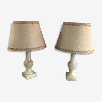 Pair of Vintage Alabaster Lamp with Lampshade
