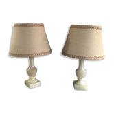 Pair of Vintage Alabaster Lamp with Lampshade