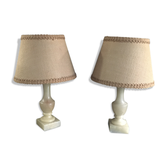 Pair of Vintage Alabaster Lamp with Lampshade