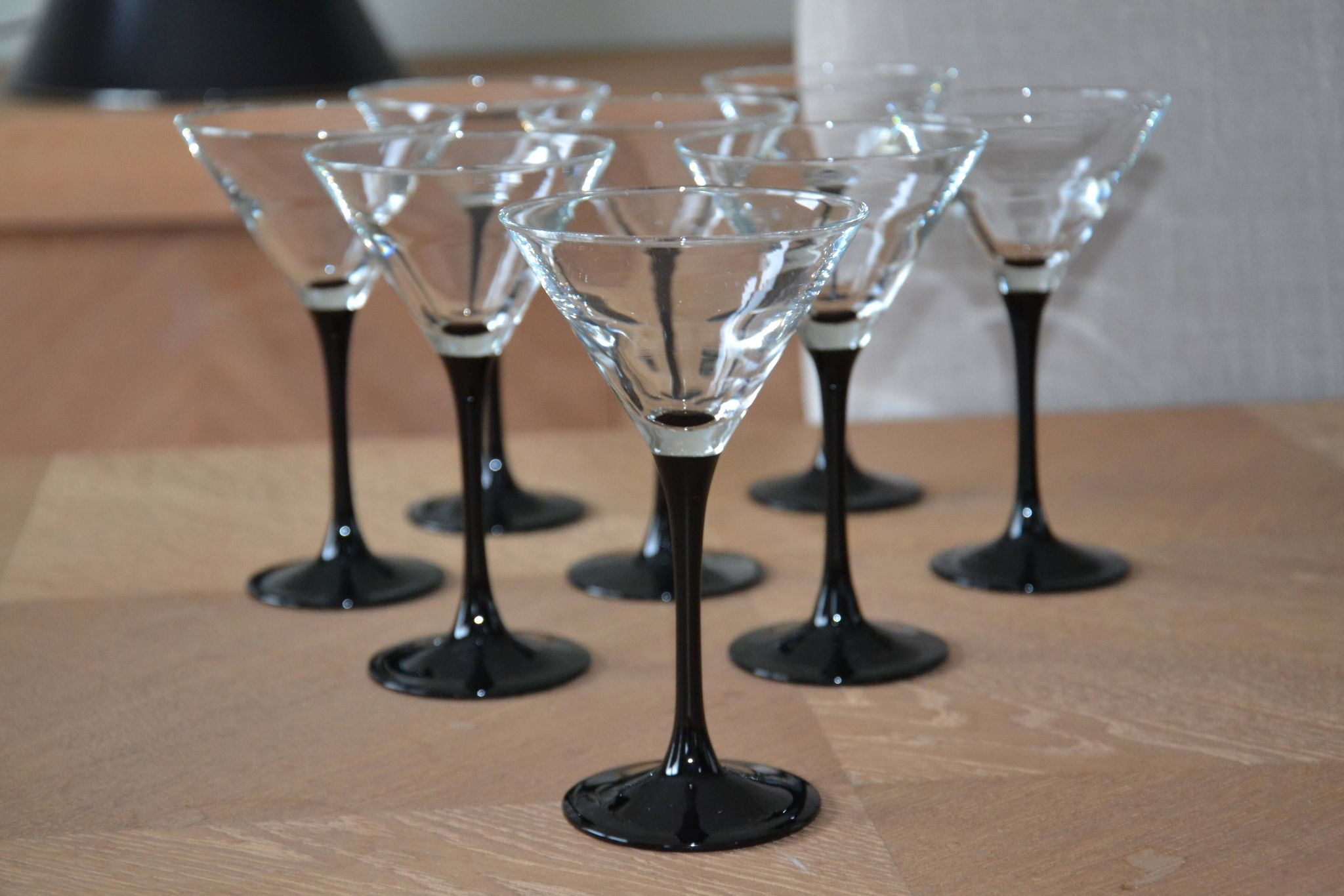 8 Vintage Black Stemmed Cocktail/Martini Glasses