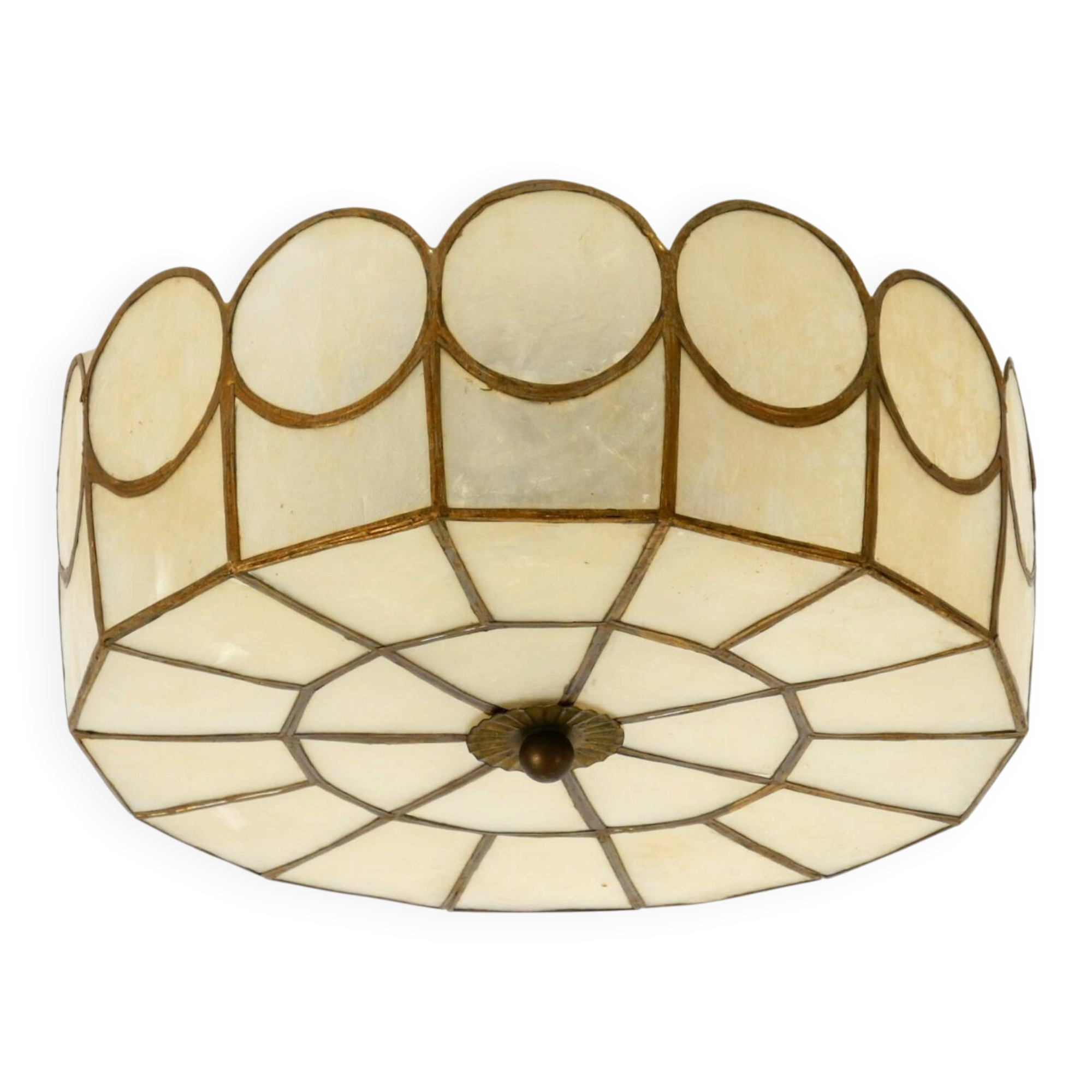 Belle lampe de plafond ou murale ronde de style Mid-Century Modern en Capiz.