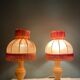Pair of vintage bedside lamps with pink fringes