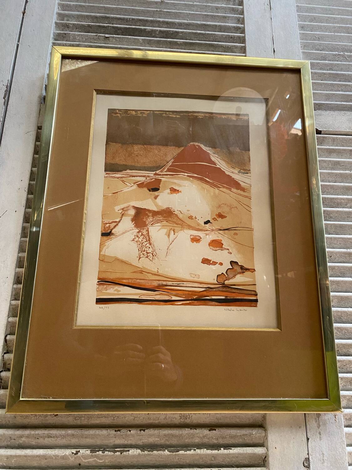 Old lithograph nicole tercinet levin “composition” + golden frame