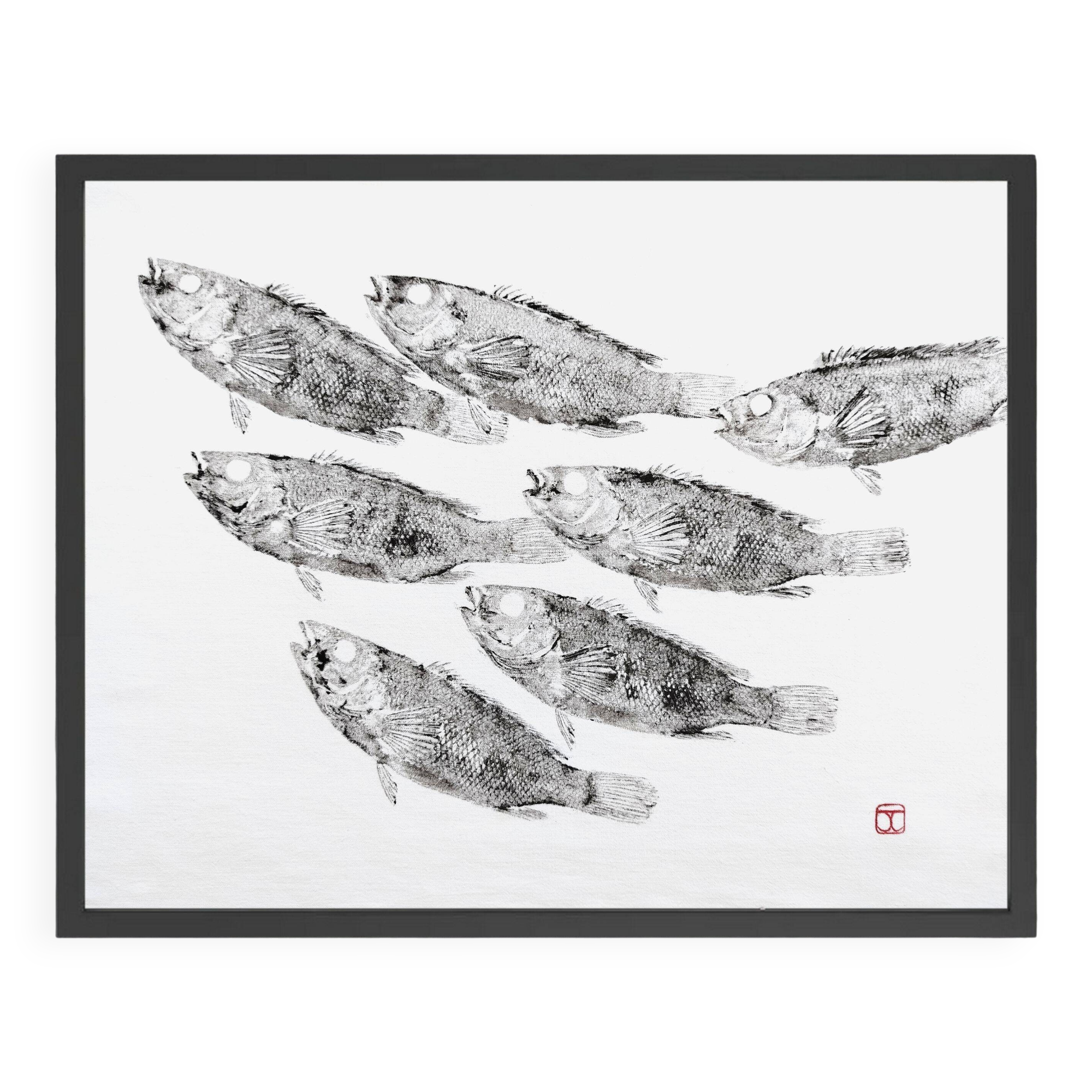 Original print of a school of fish