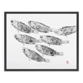 Estampe originale d'un banc de poissons