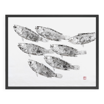 Original print of a school of fish