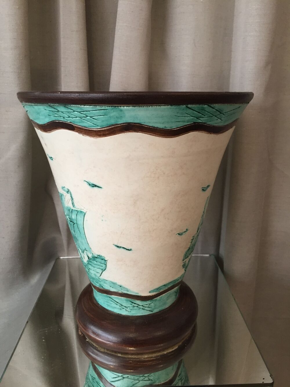 Ceramic vase jerome massier vallauris decor ship