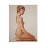 Original painting of a female nude hand painted in pastel. Pastel drawing.