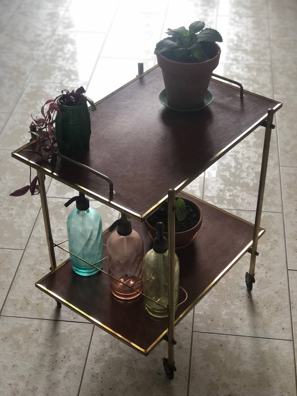 Vintage gold metal serving tray formica style