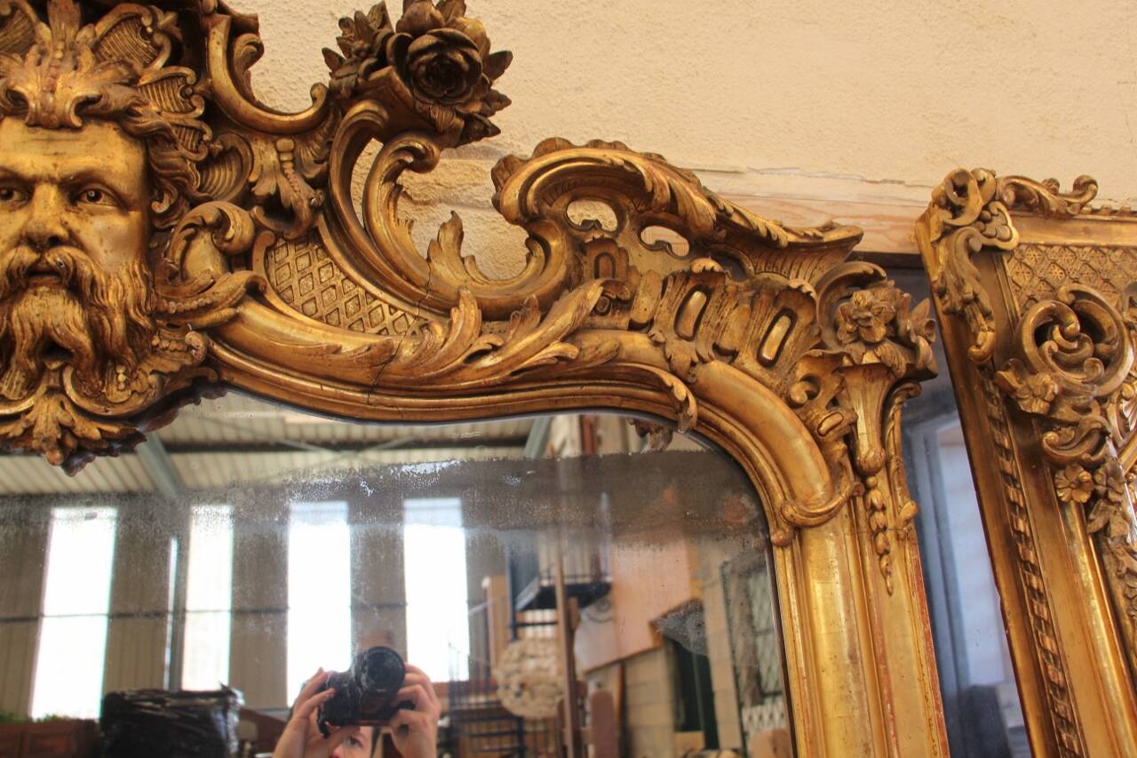 grand miroir doré Napoleon III au masque