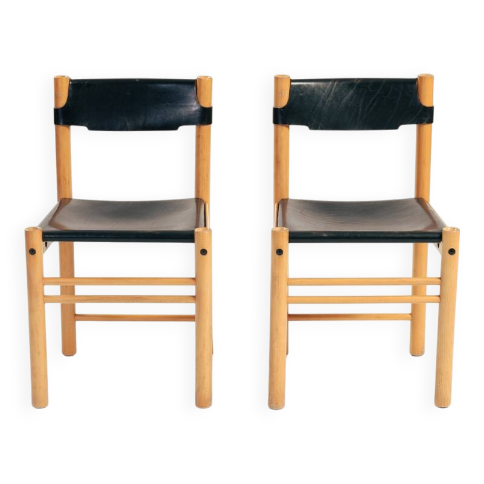 Ibisco hideleather beech stick chairs, Italy 1970, set of 2