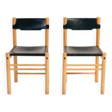 Ibisco hideleather beech stick chairs, Italy 1970, set of 2
