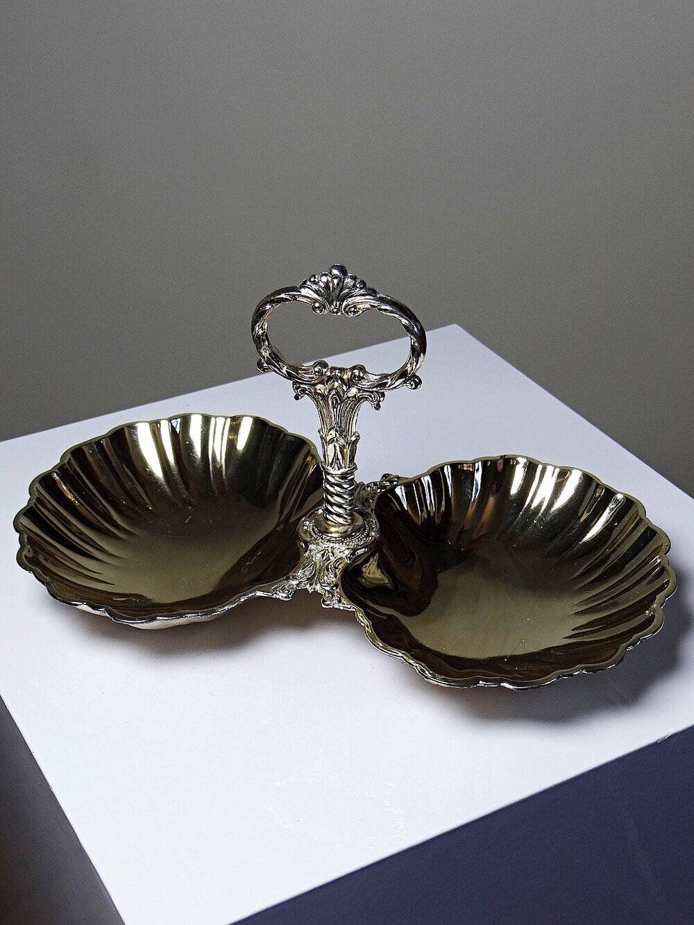 Double old metal gilded shell server vintage 50-70