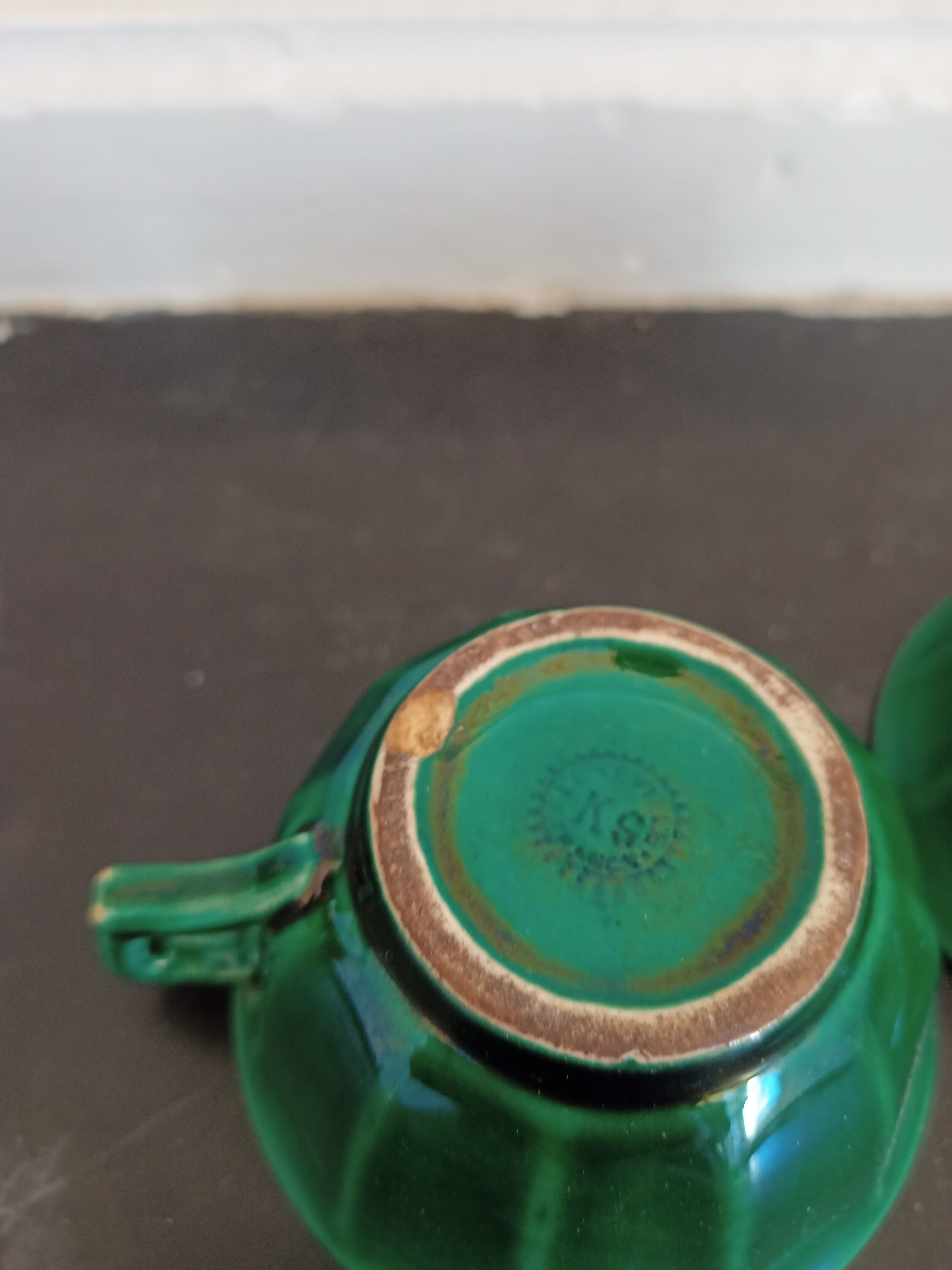 Pair of green ceramic cups K G Lunéville antique