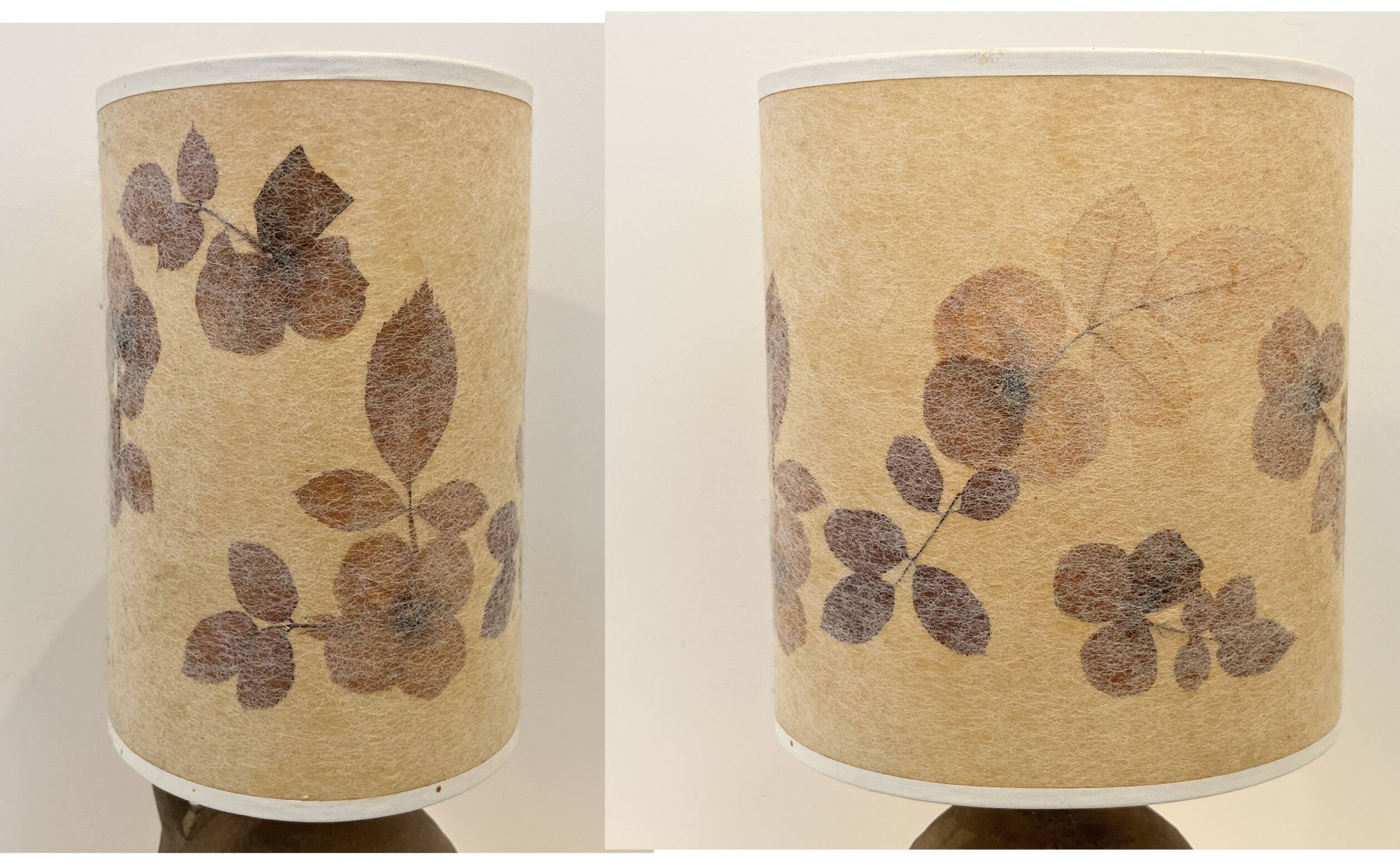 Vintage brutalist stoneware ceramic lamp base with dried flower shade