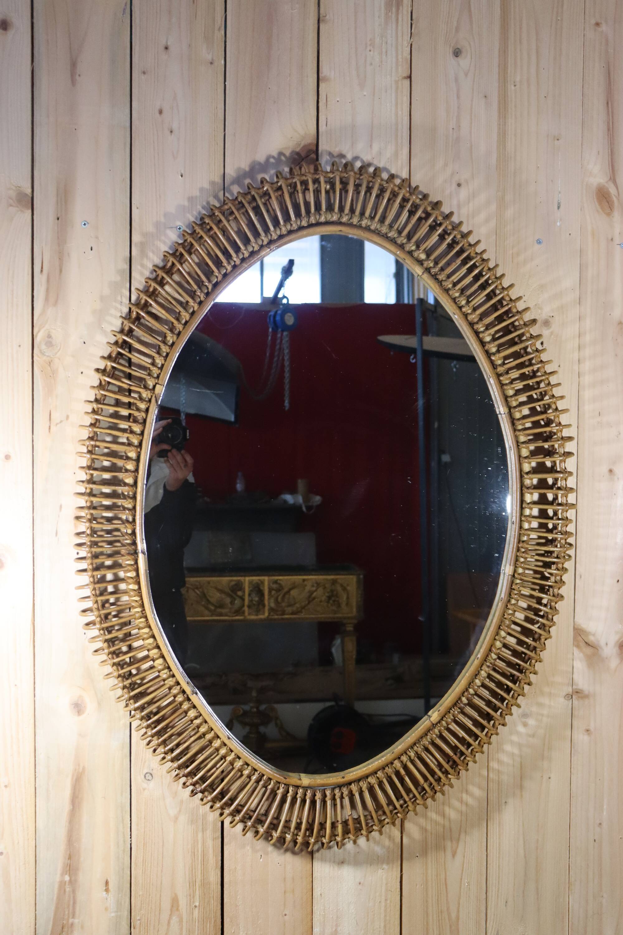 XXL rattan mirror by Franco Albini Italy
