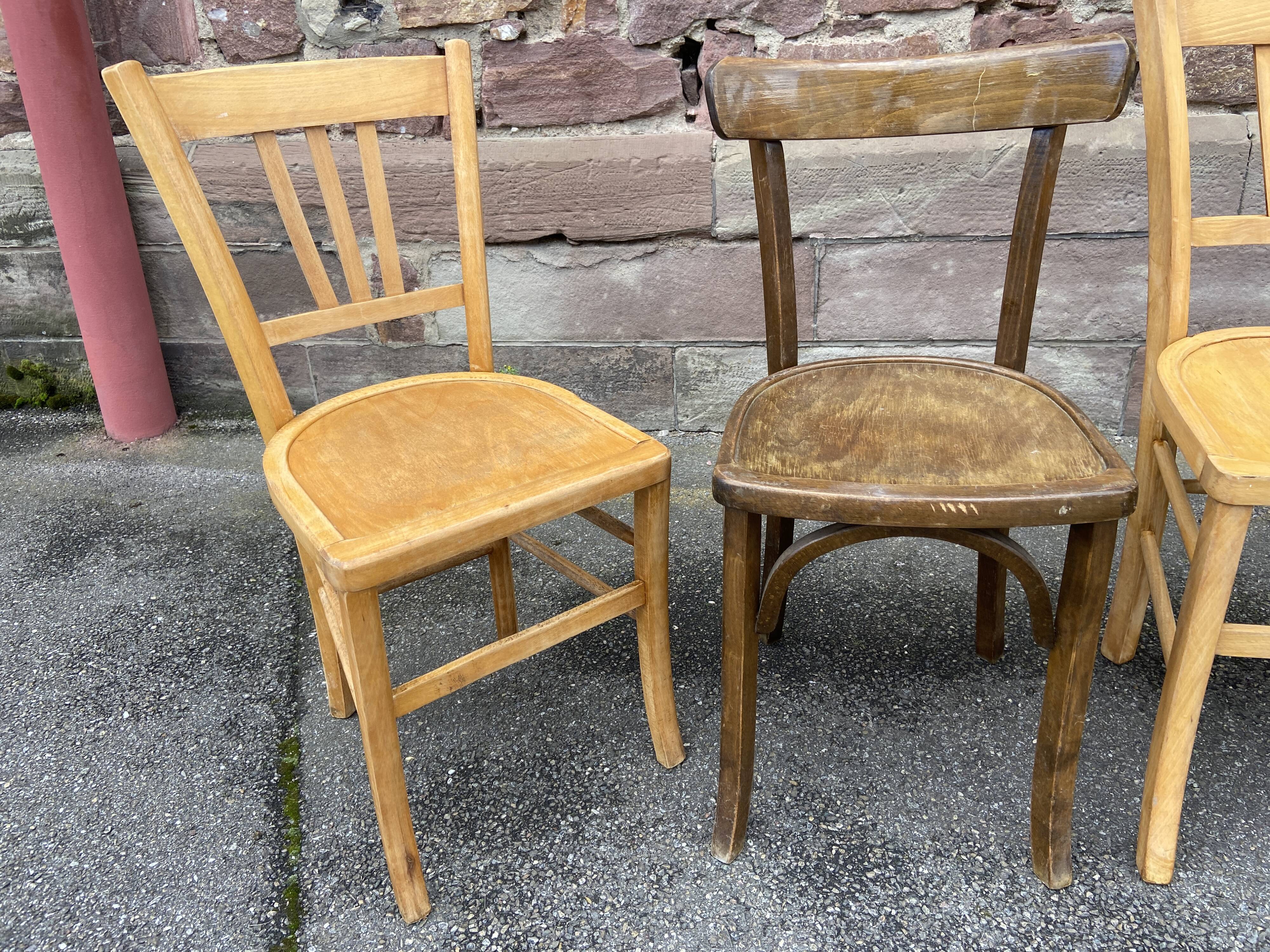 4 bistro chairs café wood curved mismatched vintage