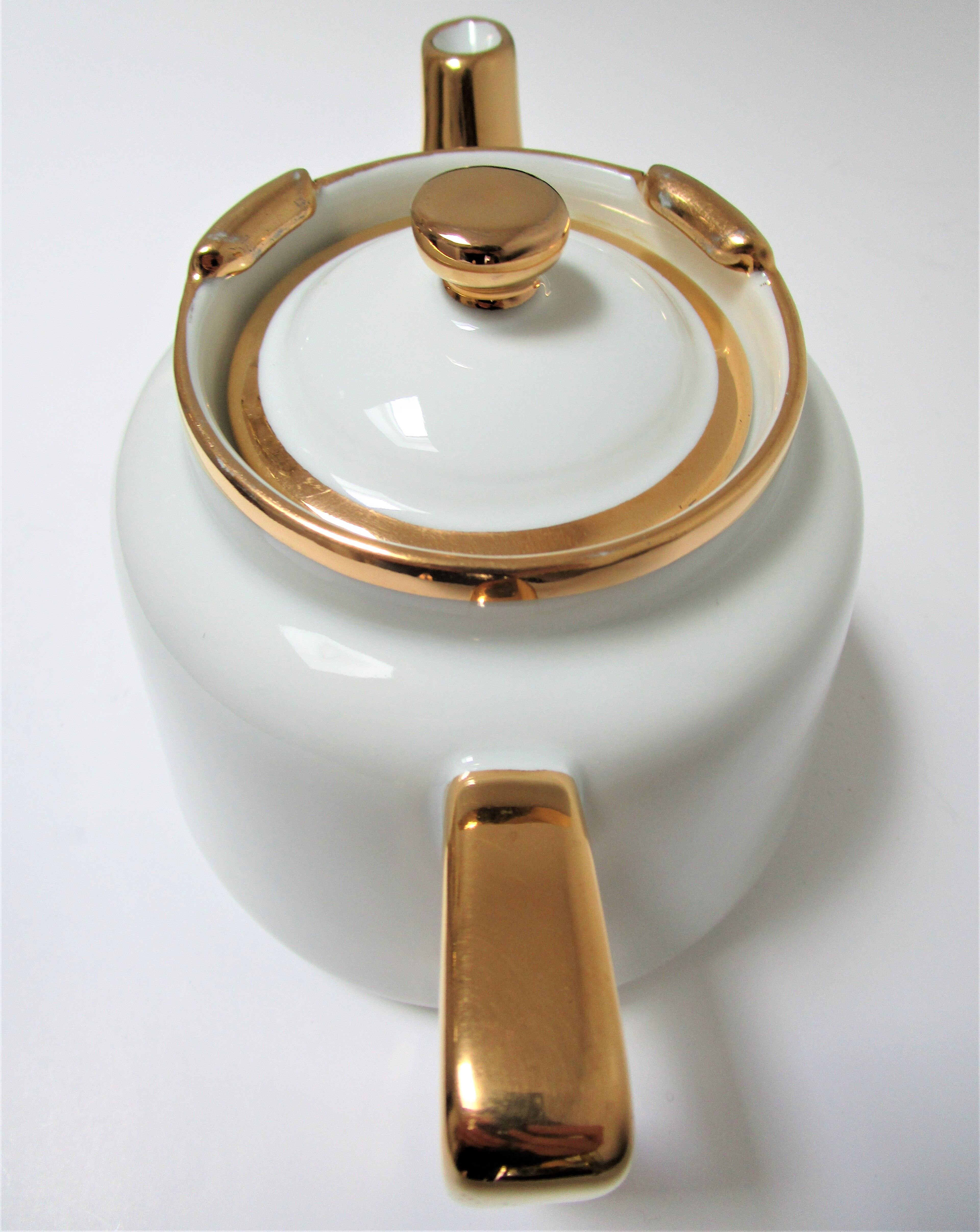 Teapot porcelain white and gold aluminite frugier limoges vintage