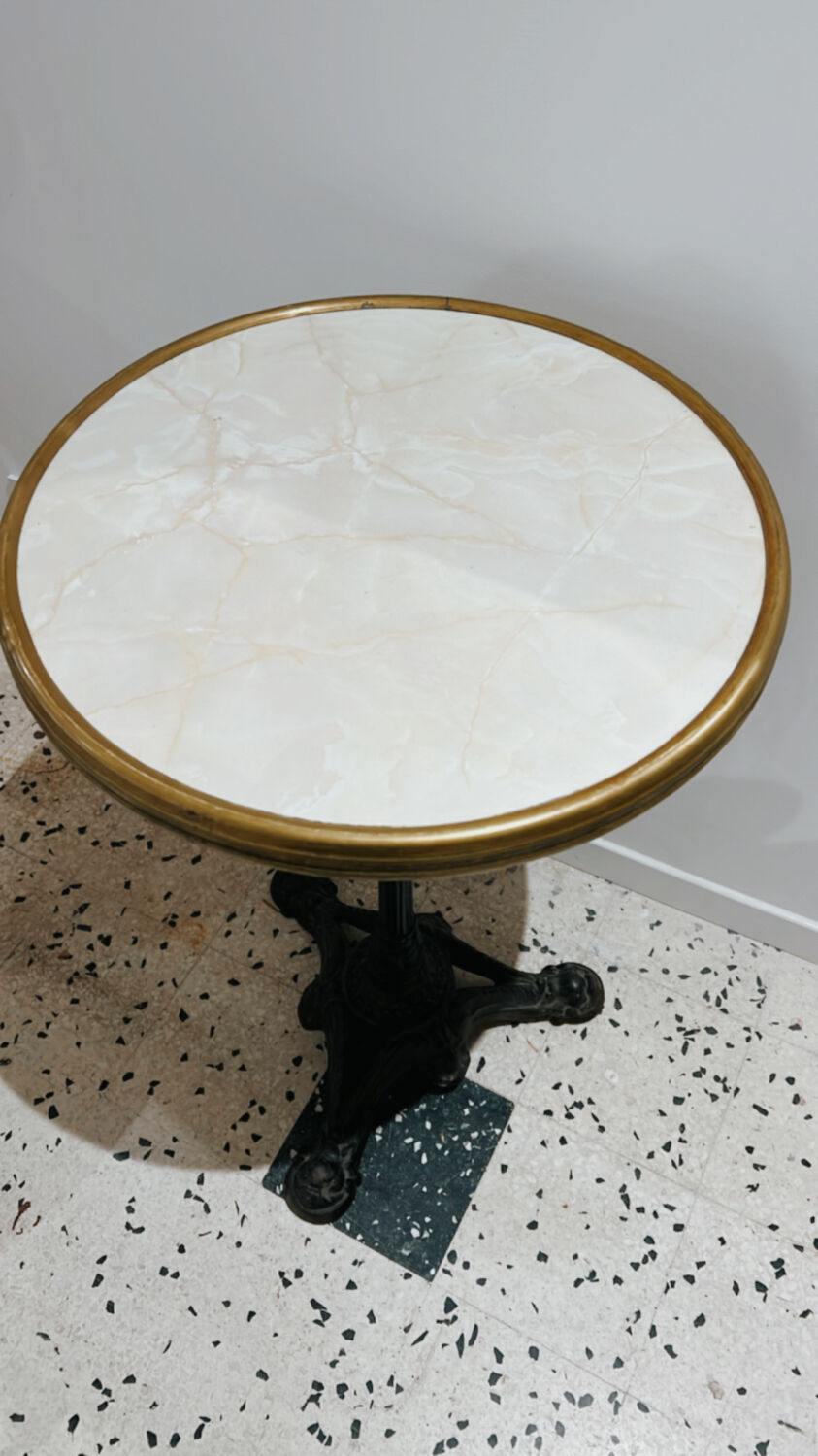 Bistro table cast iron marble and brass