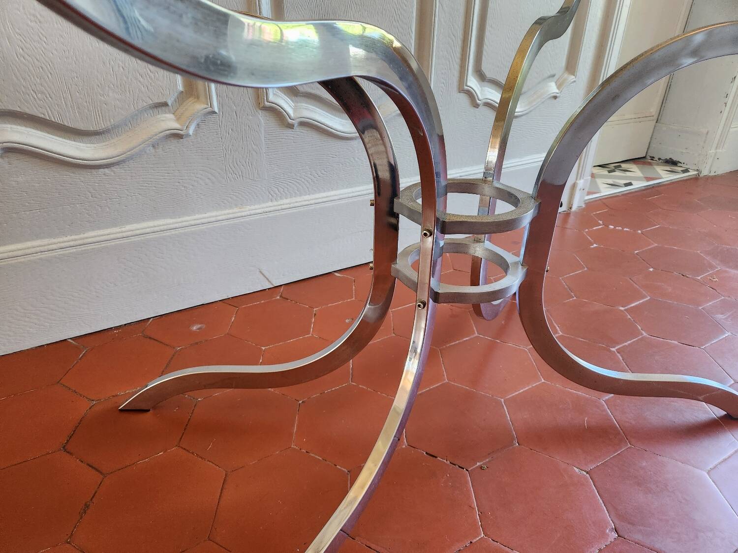 70s chrome and smoked glass dining table