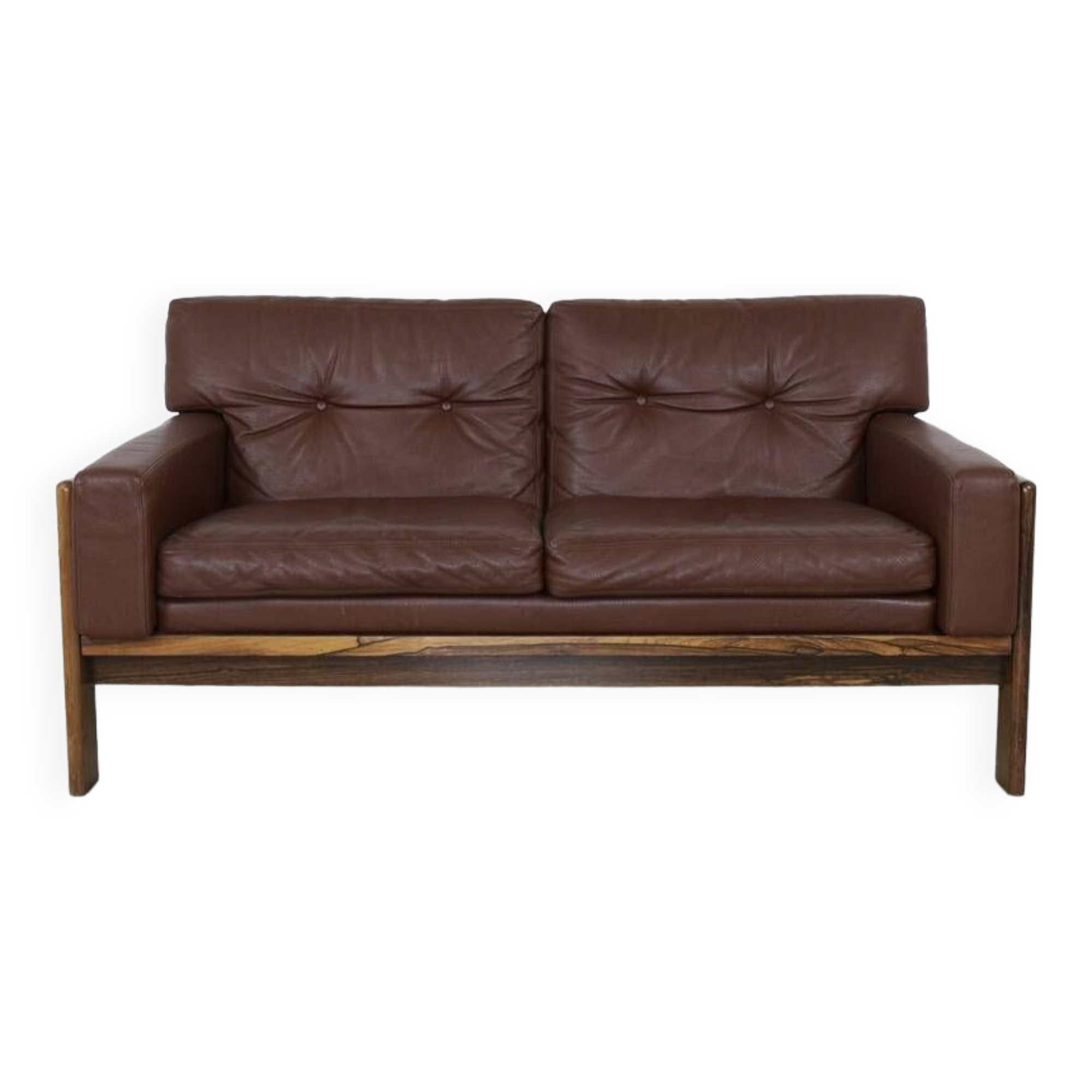 Danish Sofa in Leather and Rosewood by H. W. Klein for Bramin, 1970s