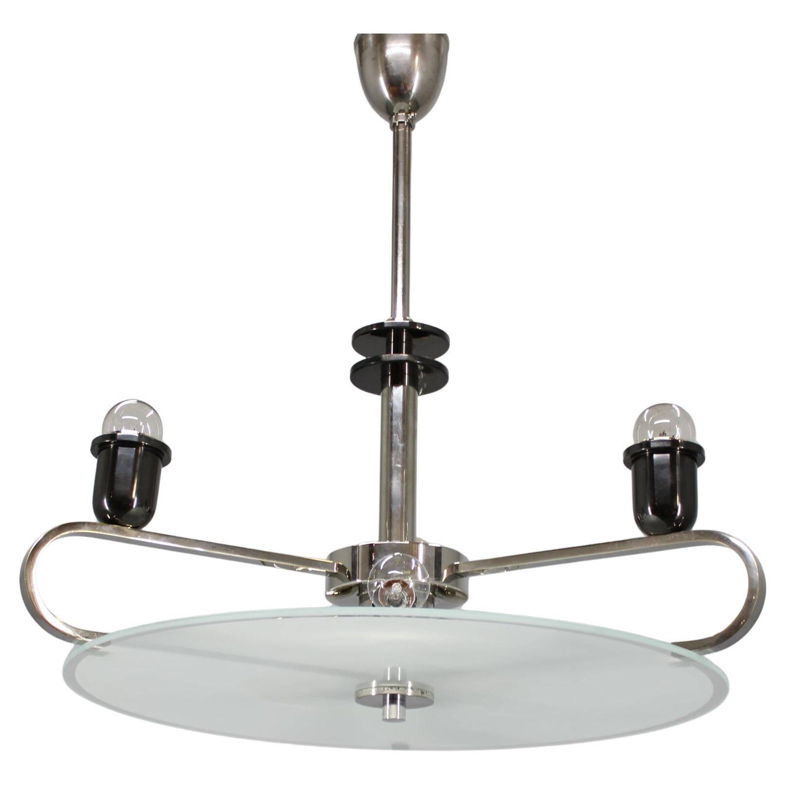 Art Deco chrome and glass chandelier, Czechoslovakia, 1930s