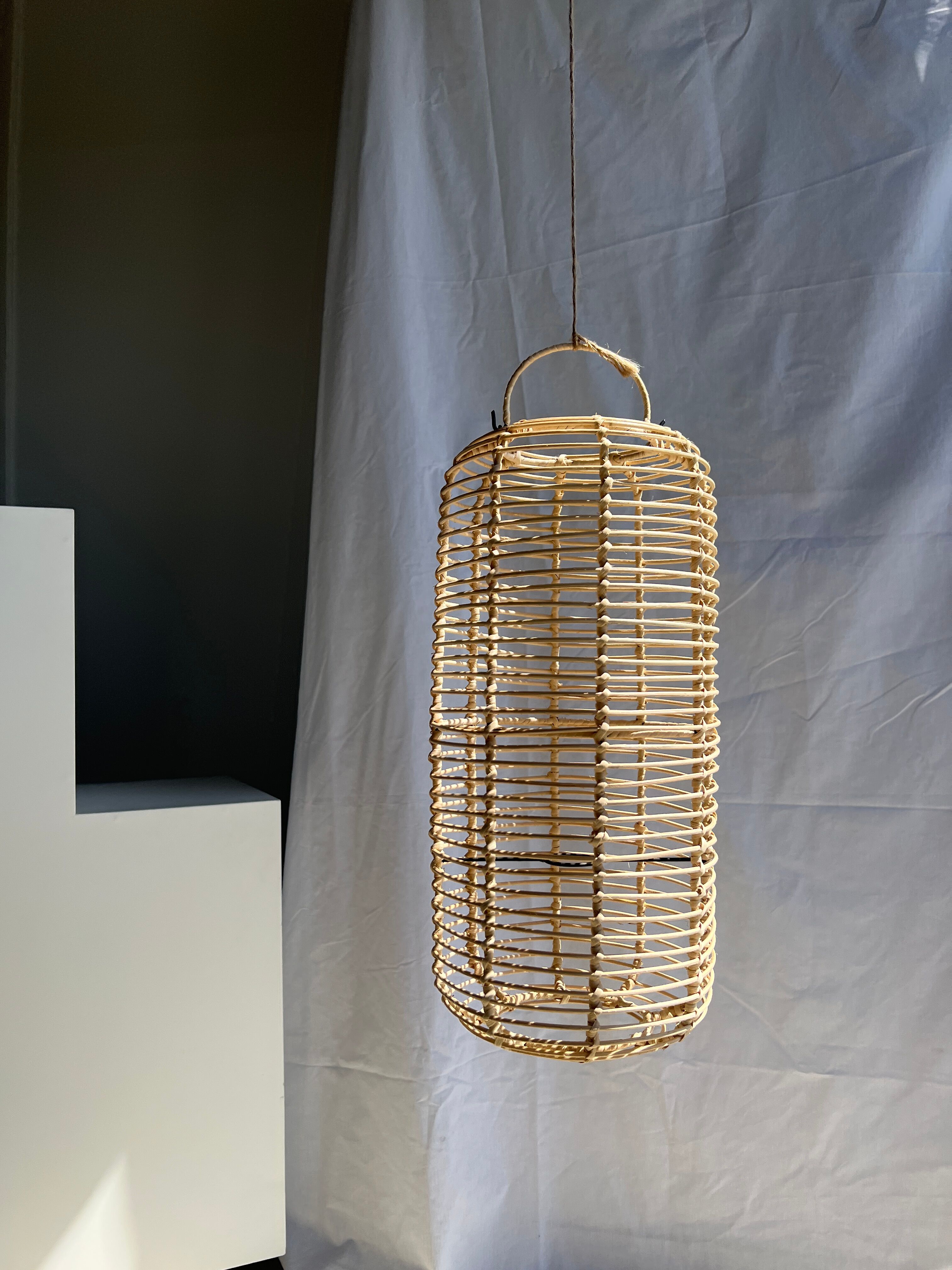 Large lantern-shaped rattan pendant lamp H50 D24